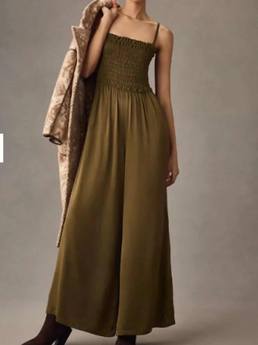 Olive Green Wide Leg Jumpsuit with Side Pockets - Picture 1 of 7